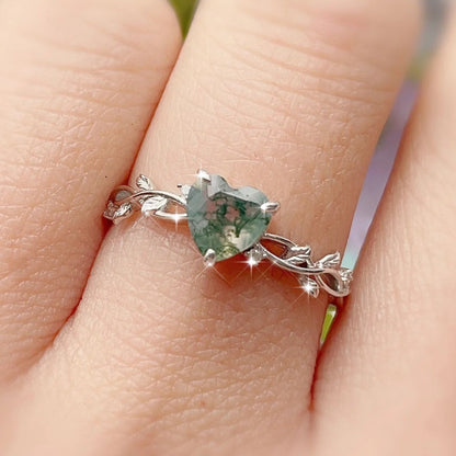moss agate jewelry set heart ring sterling silver gift for Black May