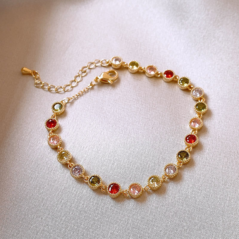 Dainty multicolor stone bracelet 14k gold plated jewellery with colorful CZ stones, ideal for Christmas or Valentine’s Day jewelry gift