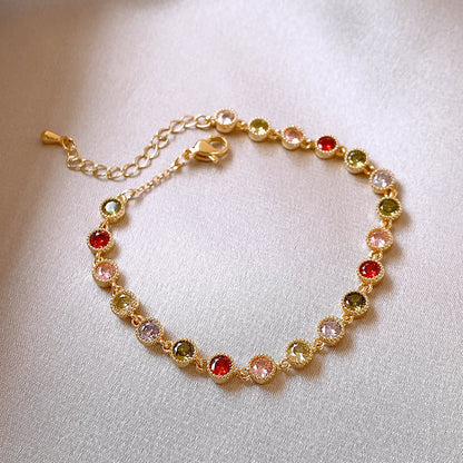 Dainty multicolor stone bracelet 14k gold plated jewellery with colorful CZ stones, ideal for Christmas or Valentine’s Day jewelry gift