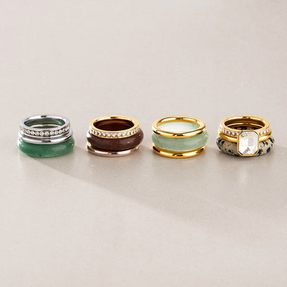 Three ring natural stone and stainless steel stacking sets