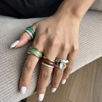 Three ring natural stone and stainless steel stacking sets