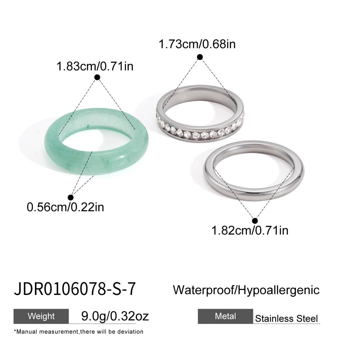 Three ring natural stone and stainless steel stacking sets