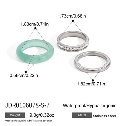 Three ring natural stone and stainless steel stacking sets