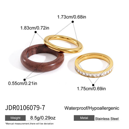 Three ring natural stone and stainless steel stacking sets