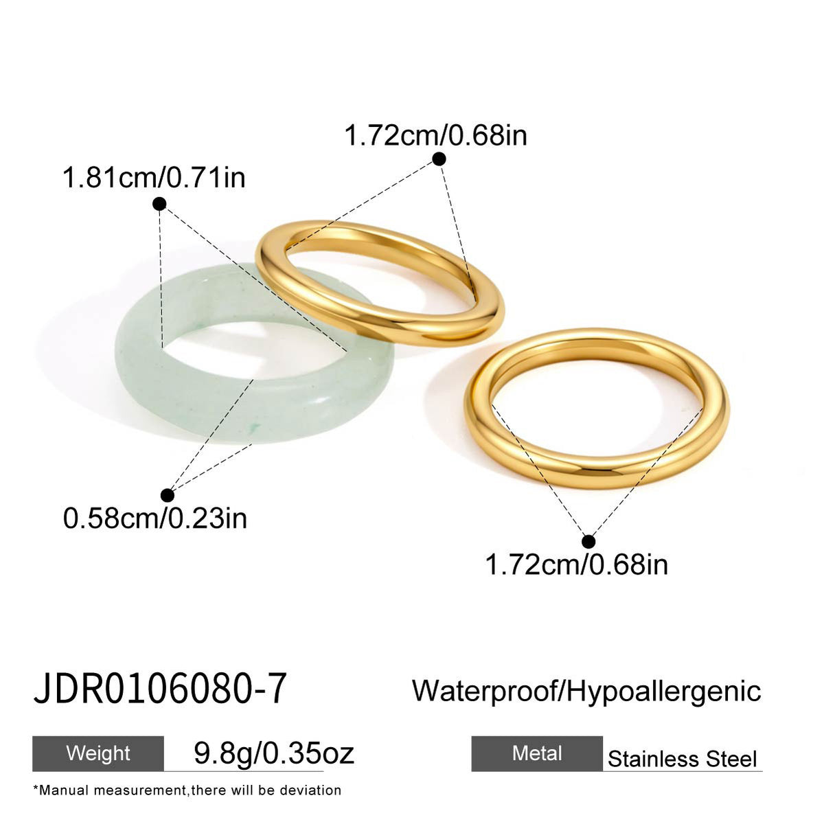 Three ring natural stone and stainless steel stacking sets