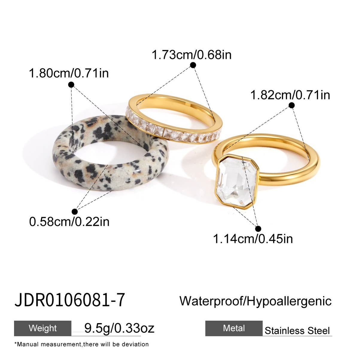 Three ring natural stone and stainless steel stacking sets