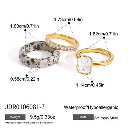 Three ring natural stone and stainless steel stacking sets