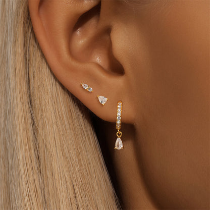 925 Sterling Silver CZ North Star and Flower Earrings 5 Set Pack 3 Styles per Set