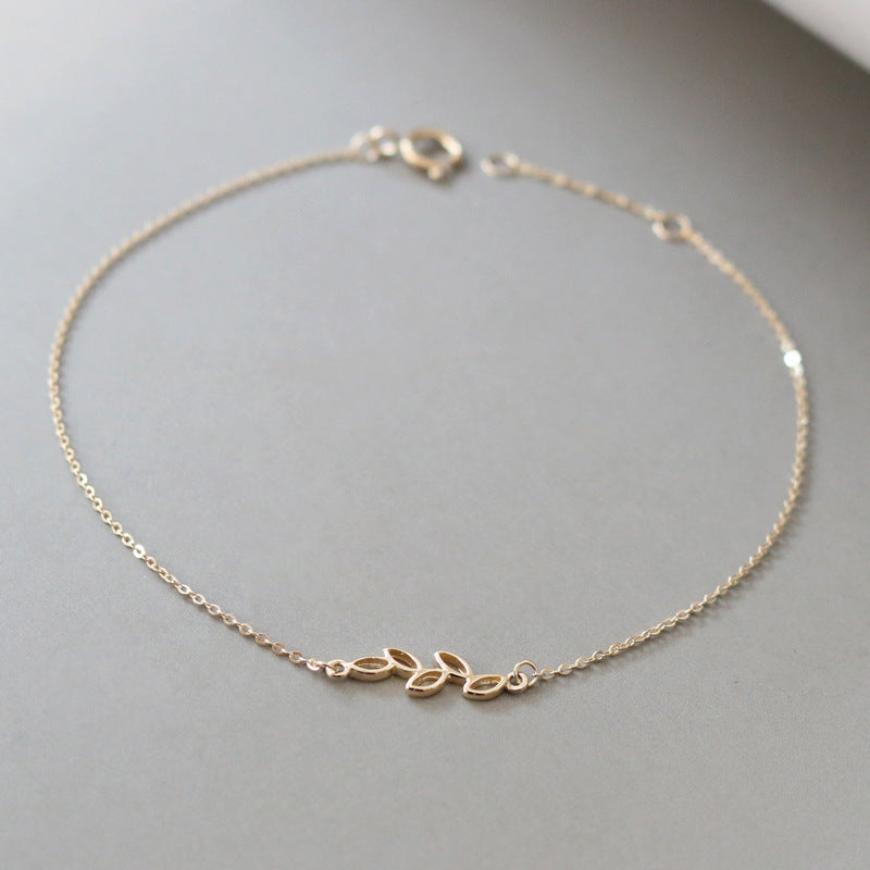 dainty olive leaf bracelet 18k gold plated womens gift