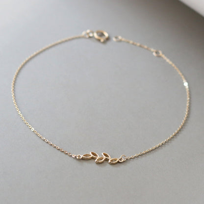 dainty olive leaf bracelet 18k gold plated womens gift