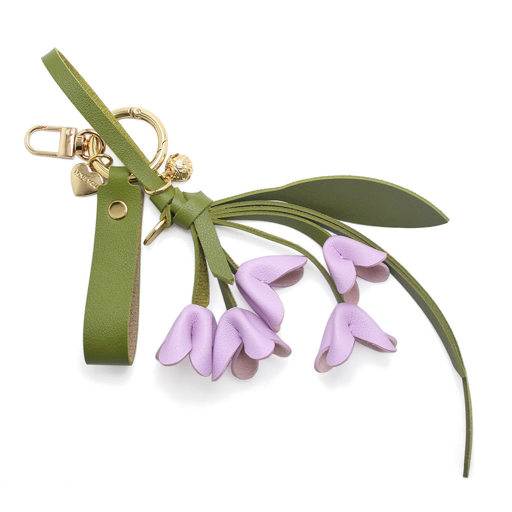 Purple PU leather orchid flower bag charm orchid keychain wholesale