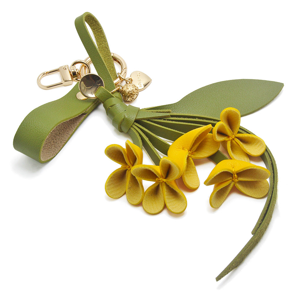 Yellow orchid keychain PU leather flower charm wholesale bulk buy for women