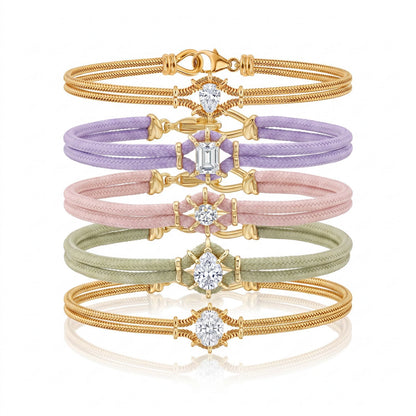 Pastel braided bracelets; gold metal bracelet not included