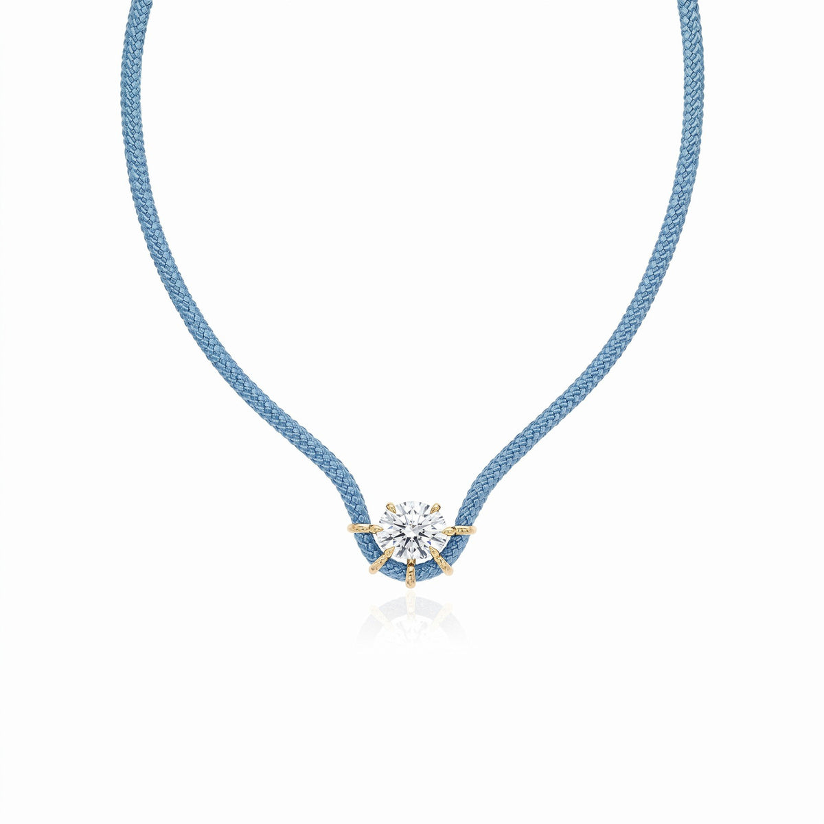 Blue round cubic zirconia braided cord necklace
