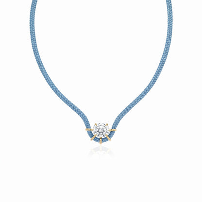 Blue round cubic zirconia braided cord necklace
