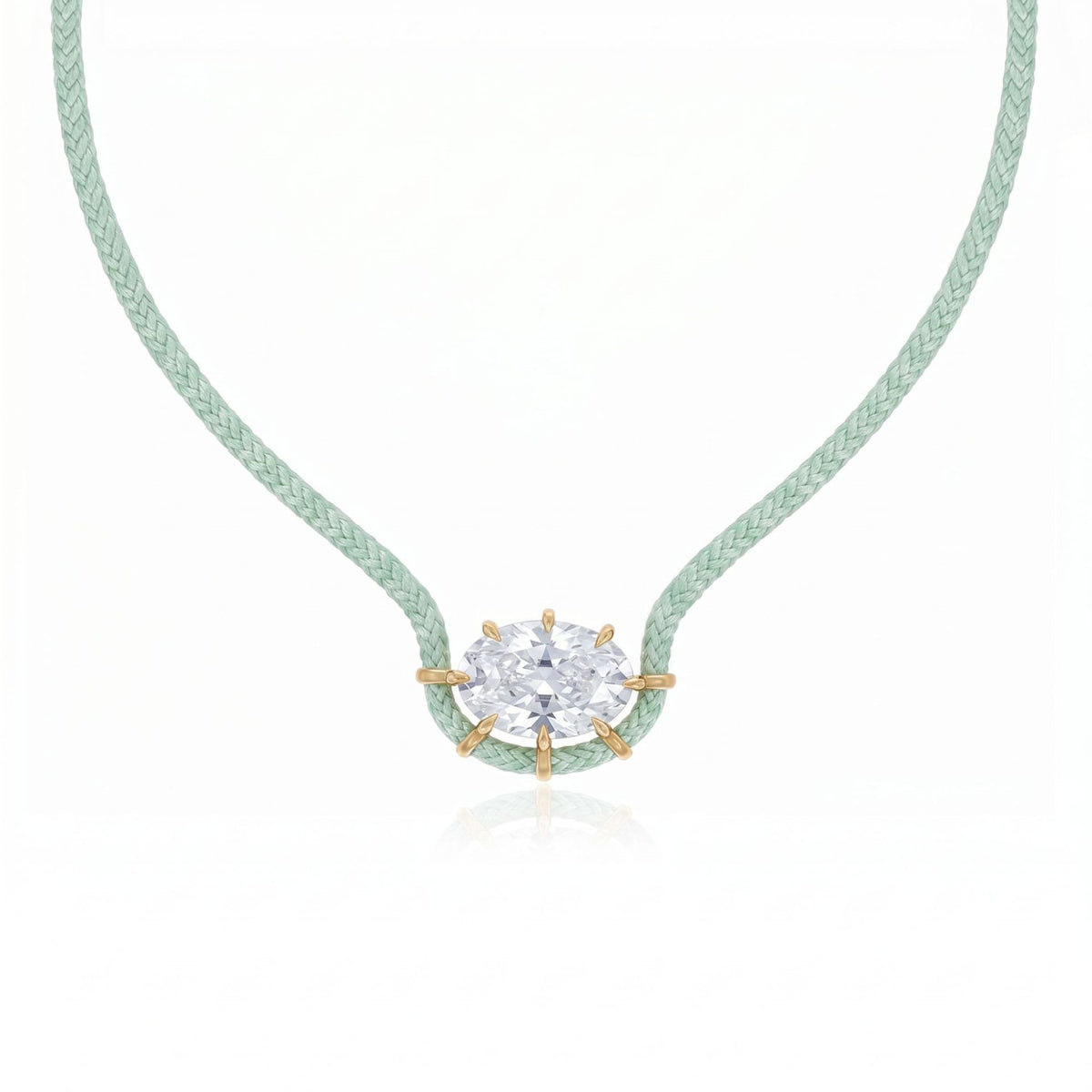 Mint green oval cubic zirconia braided cord necklace