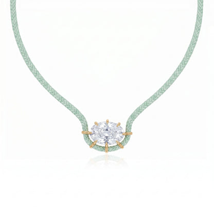Mint green oval cubic zirconia braided cord necklace