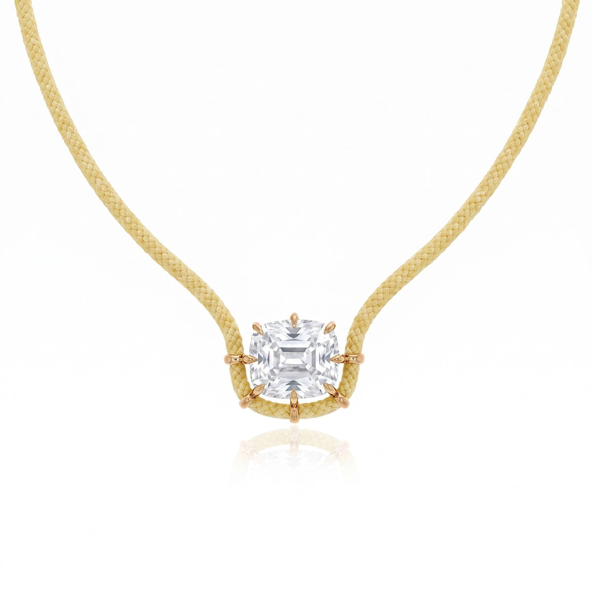 Yellow cushion cubic zirconia braided cord necklace