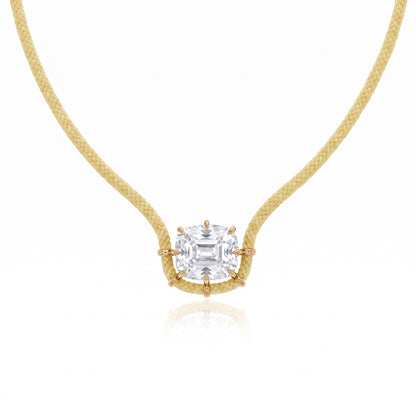 Yellow cushion cubic zirconia braided cord necklace
