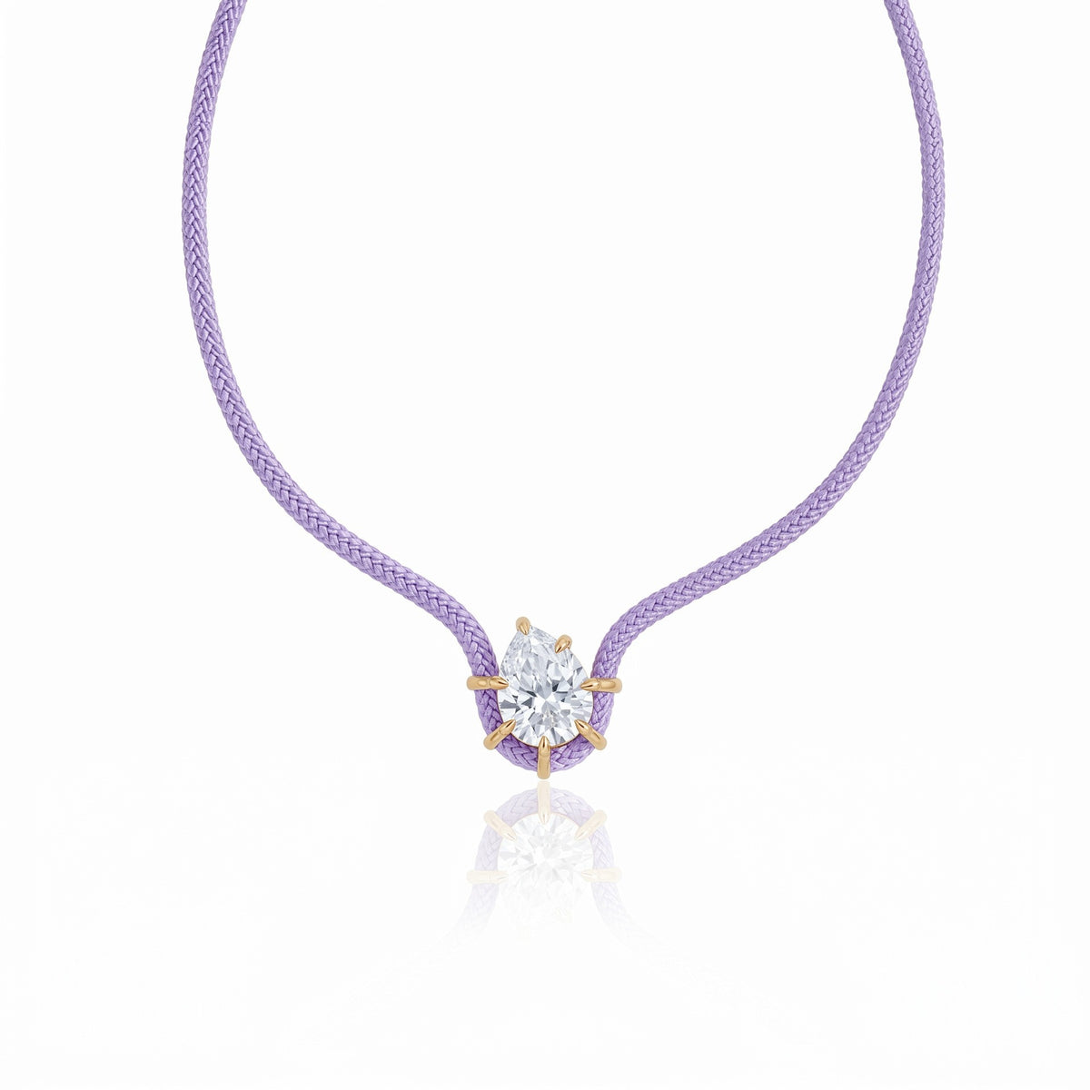 Lavender pear cubic zirconia braided cord necklace