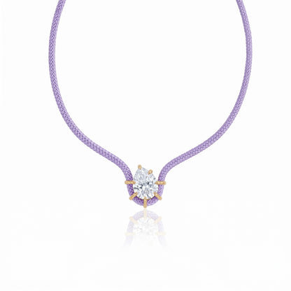 Lavender pear cubic zirconia braided cord necklace