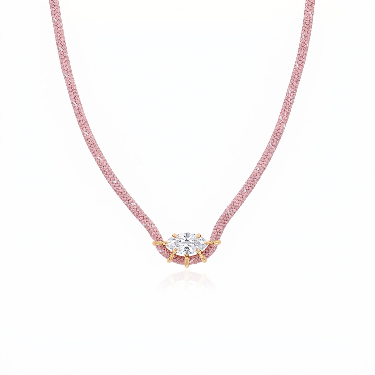 Pink marquise cubic zirconia braided cord necklace
