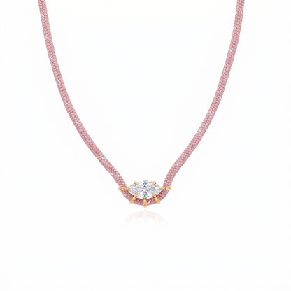 Pink marquise cubic zirconia braided cord necklace