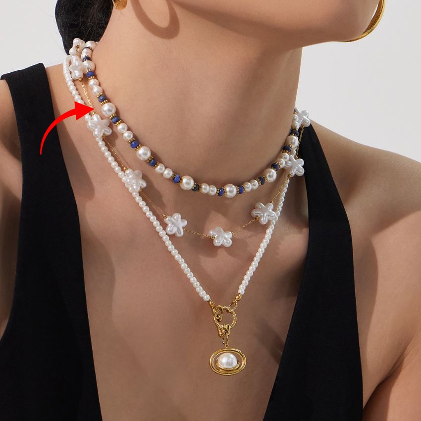 pearl beaded choker necklace stainless steel size detail