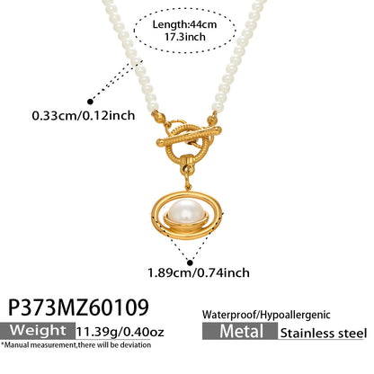 pearl pendant beaded necklace stainless steel size detail