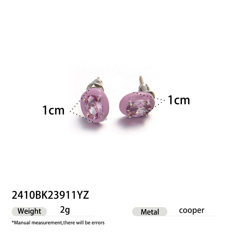 Pink crystal pendant necklace and matching stud earrings five piece set