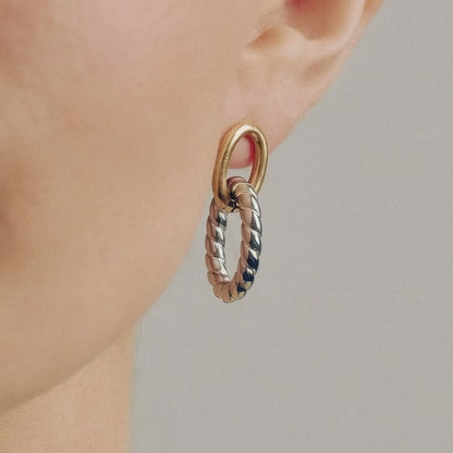 Two Tone Oval Twist Earrings for Women Chunky Gold and Silver Hypoallergenic Stainless Steel Geometric Jewelry (5 Pairs)