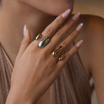 Two Tone Oval Open Ring Set Five Piece Wholesale Stainless Steel