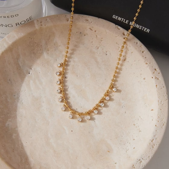 Stainless steel white zircon pendant necklace sparkle and movement showcase