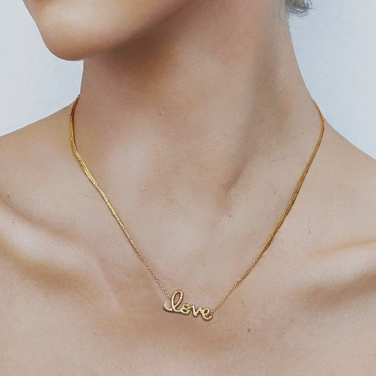 Set of 5 Gold Love Pendant Necklace Stainless Steel Waterproof Anti Tarnish Choker Jewelry for Her