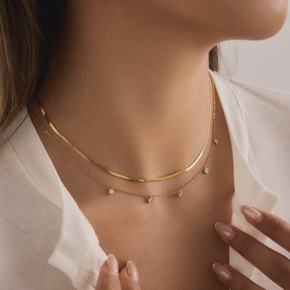 18K gold stainless steel double layer zircon snake chain necklace movement showcase