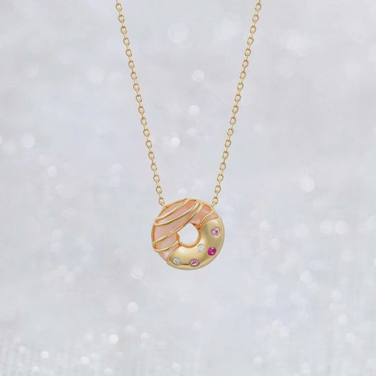 donut dessert pendant necklace video showing colorful zircon details and enamel design