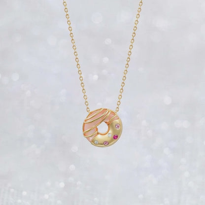 donut dessert pendant necklace video showing colorful zircon details and enamel design