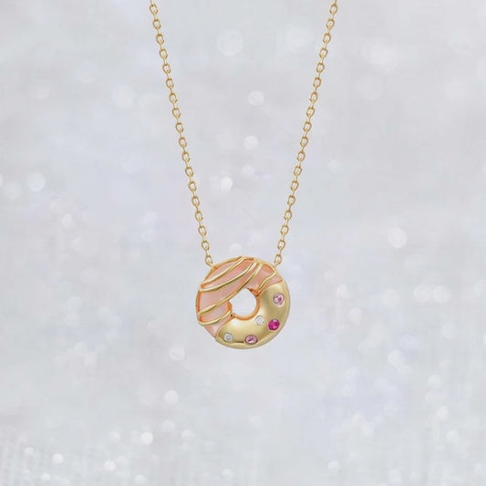 donut dessert pendant necklace video showing colorful zircon details and enamel design