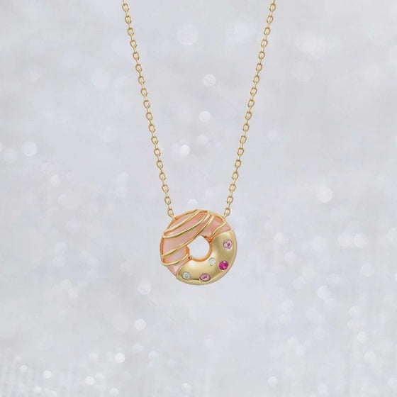 donut dessert pendant necklace video showing colorful zircon details and enamel design