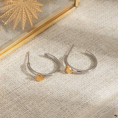 Two tone stainless steel heart hoop earrings design and detail showcase