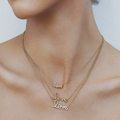Set of 5 Dainty Gold Love Necklace with Cubic Zirconia Pendant in Stainless Steel Zircon Love Design