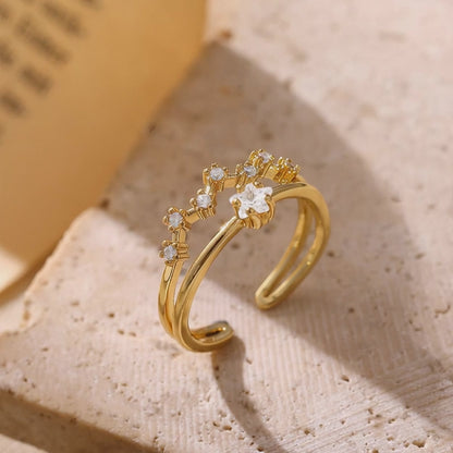 Video showing wholesale cubic zirconia star open ring five piece set for boutiques and resale