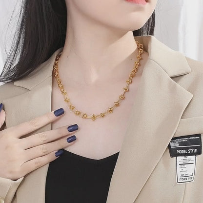 Stainless Steel Necklace Bracelet Set Geometric Gold Knot Jewelry Wholesale
