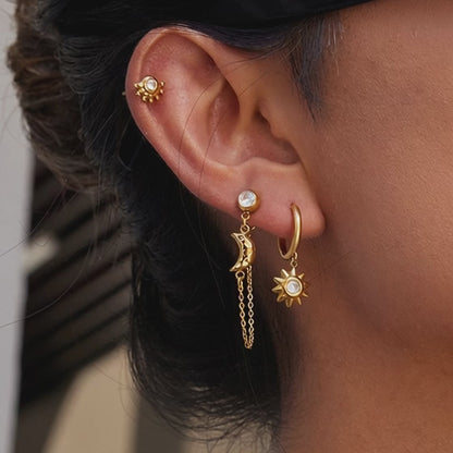 Sun Moon Tassel Earrings Set 3 Piece 18k Gold Plated Five Sets