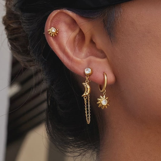 Sun Moon Tassel Earrings Set 3 Piece 18k Gold Plated Five Sets