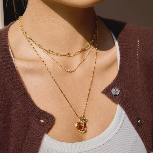 Stainless steel crystal heart key necklace sparkle and movement showcase