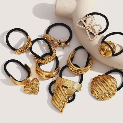 Wholesale stainless steel cuff wrap heart charm ponytail hair ties for women (5 pcs)