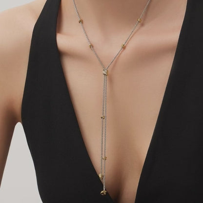 Two Tone Zircon Tassel Y Necklace Stainless Steel five piece set