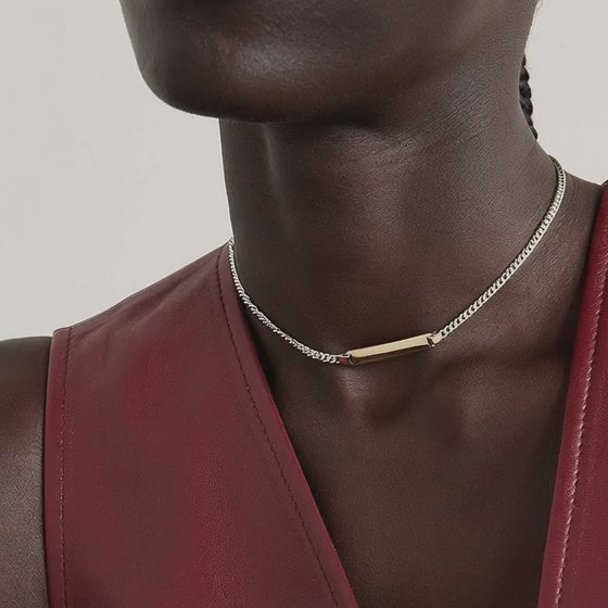 Wholesale stainless steel two tone bar pendant necklace fashion jewelry for women waterproof hypoallergenic