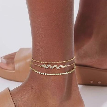 Wholesale 5 Piece Stainless Steel Classic Bead Chain Anklet Set Simple Design